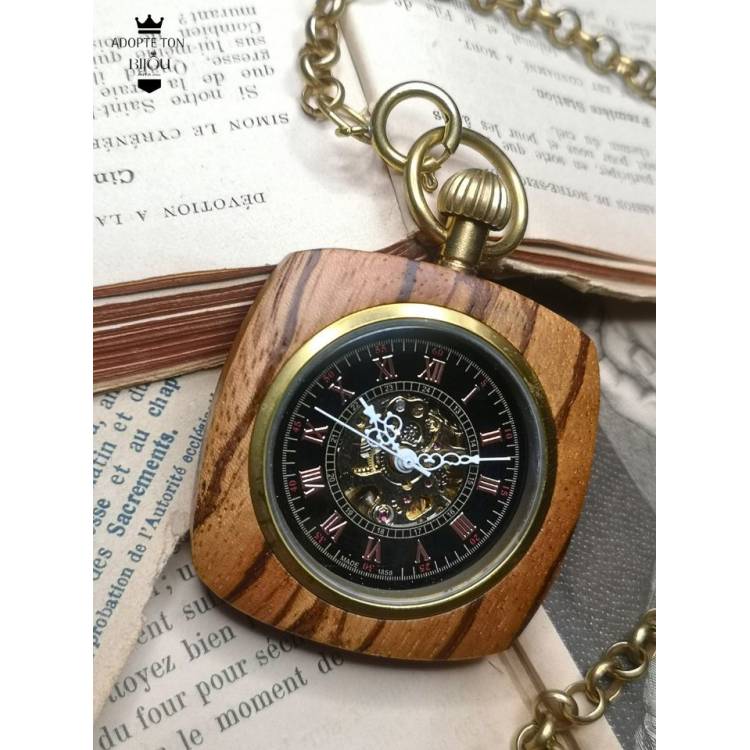 Montre à gousset mécanique de poche carré chêne