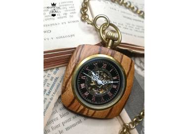 Montre à gousset mécanique de poche carré chêne
