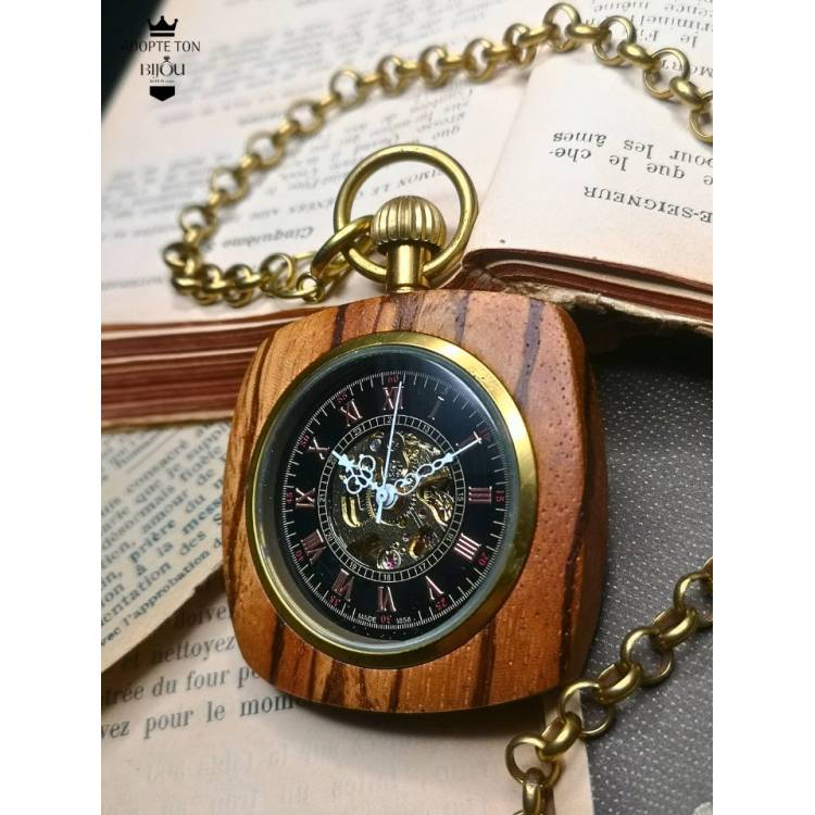 Montre à gousset mécanique de poche carré chêne