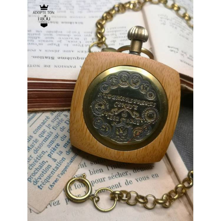 Montre à gousset de poche mécanique carré hêtre