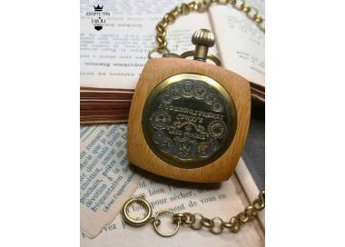 Montre à gousset de poche mécanique carré hêtre