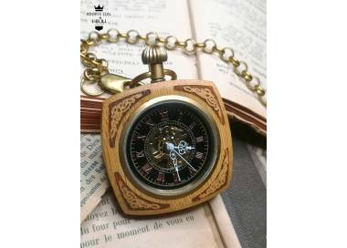 Montre à gousset de poche mécanique carré hêtre