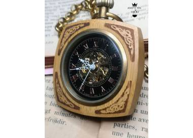 Montre à gousset de poche mécanique carré hêtre
