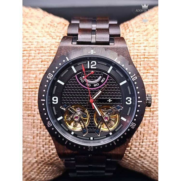 Montre en bois artisanale de luxe unique Orion noire