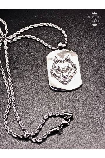 Collier tête de loup viking Fenrisúlfr en acier inoxydable couleur argent