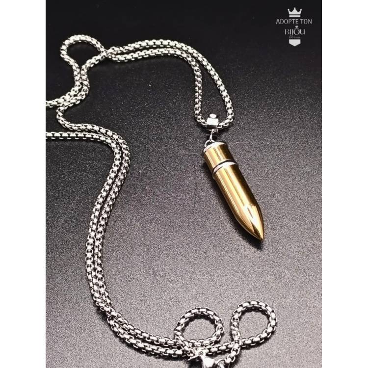 Collier pendentif balle 9mn couleur or en acier inoxydable