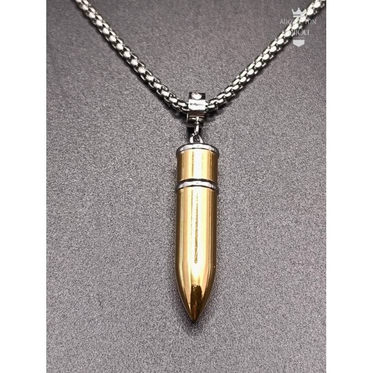 Collier pendentif balle 9mn couleur or en acier inoxydable