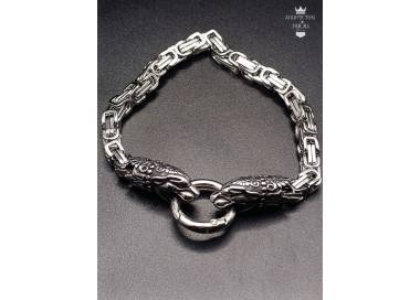 Bracelet viking tête de loup Fenrir en acier inoxydable couleur argent