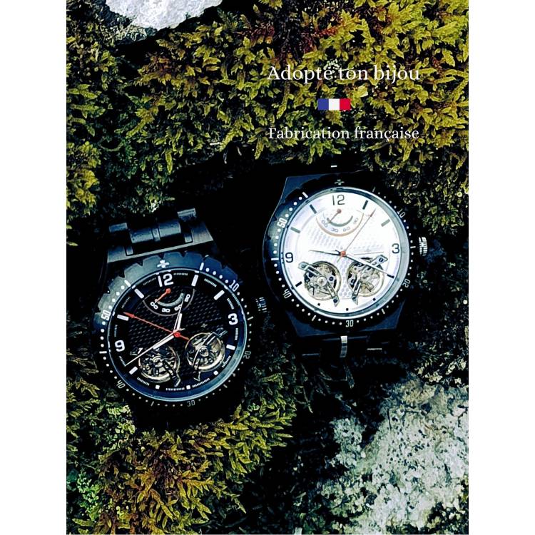 Montre en bois artisanale de luxe unique Orion noire