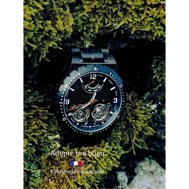 Montre en bois artisanale de luxe unique Orion noire