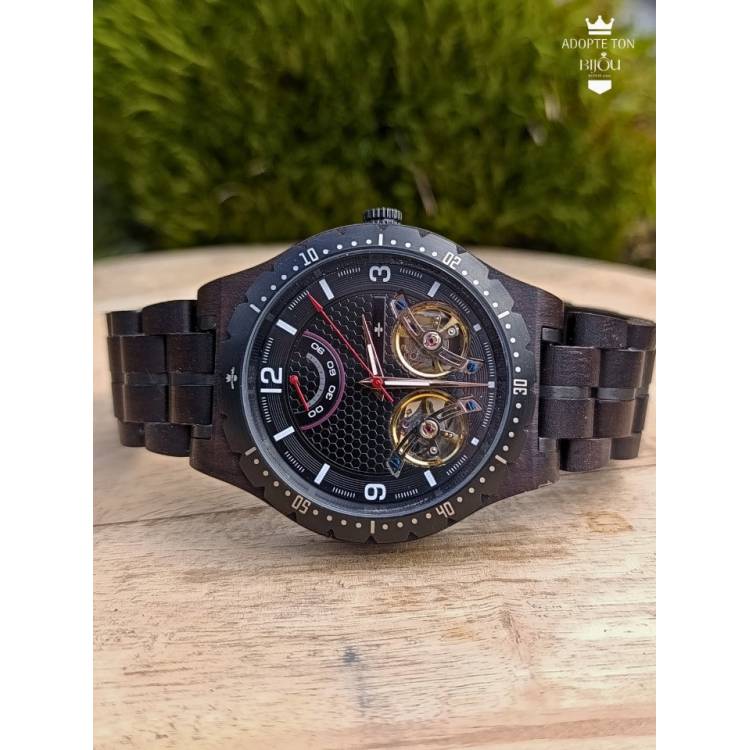 Montre en bois artisanale de luxe unique Orion noire