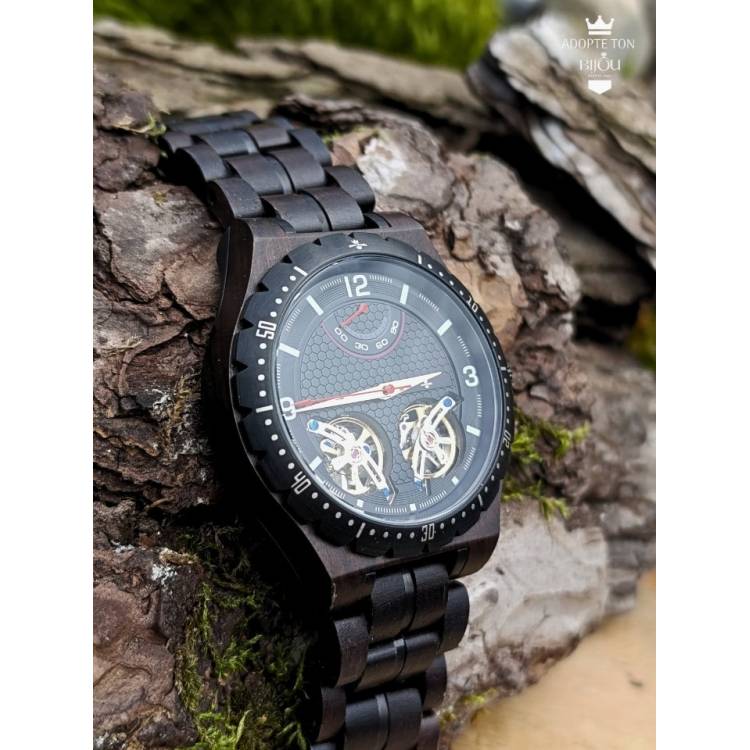 Montre en bois artisanale de luxe unique Orion noire
