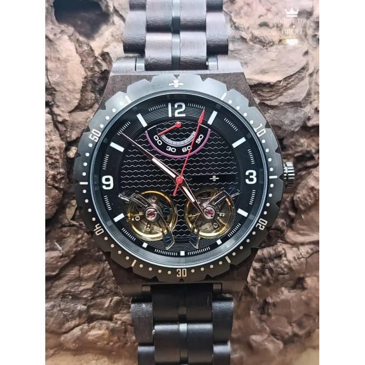 Montre en bois artisanale de luxe unique Orion noire