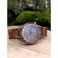 Montre en bois artisanale viking boussole Vegvisir claire