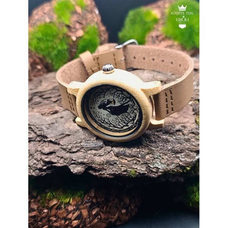 Montre en bois spirituelle sorcière arbre de vie