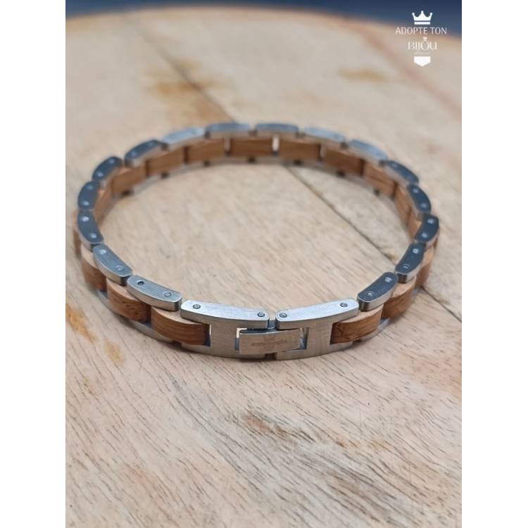 Bracelet en bois marron argent pour homme femme