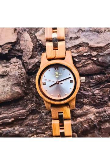 montre en bois ronde et blanche pour femme
