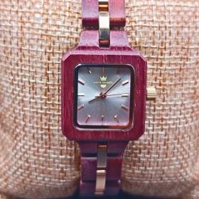 montre en bois pour femme rectangle marron grise