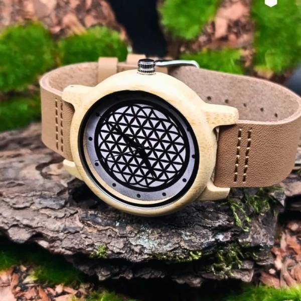 Montre en bois spirituelle fleur de vie accessoire de mode