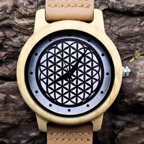 Montre en bois spirituelle fleur de vie