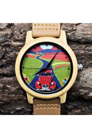 Montre en bois vintage voiture citroen 2CV