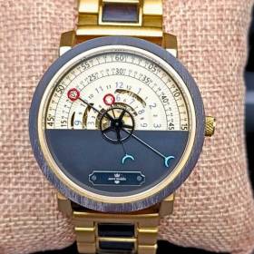 Montre en bois automatique Boussole de marin Or artisanale