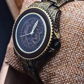 Montre en bois artisanale de luxe Dragon grave bijou de mode