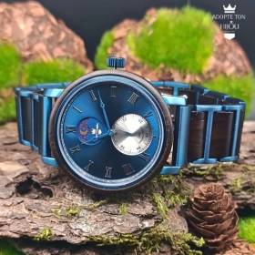 Montre en bois artisanale TIKTOK bleue pour homme bijou tendance