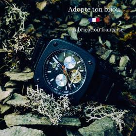 Montre en bois automatique fusion noire bijou tendance