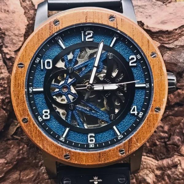 montre en bois automatique écorce brut