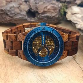 Montre en bois automatique "l'Intemporelle" - cadran squelette bleu nuit bijouterie de luxe