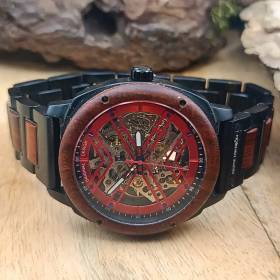 Montre en bois automatique rouge - Le mystère mécanique bijouterie luxe