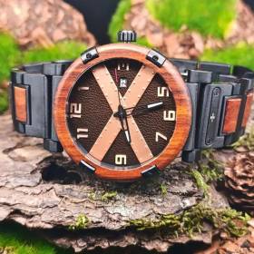 Montre en bois quartz le bûcheron - style industriel marron horlogerie de luxe