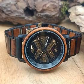 montre en bois automatique la ferveur - padouk et noir bijouterie de luxe