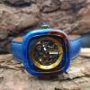 montre en bois automatique azuré abysse de face