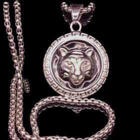 collier tigre avec sa chaine en acier