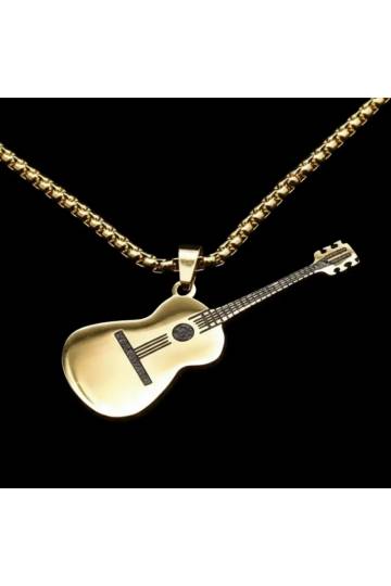 collier guitare acoustique musique dorée 🇫🇷