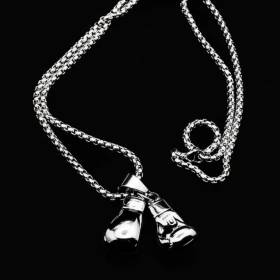 collier gants de boxe combat argenté avec sa chaine