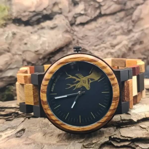 Montre en bois duo Cerf & Biche – Édition Limitée, montre homme